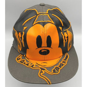 Disney Parks Mickey Mouse DJ Headphones Vinyl Orange Gray Stretch Unisex Hat